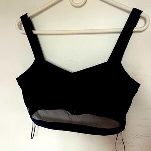 QUII ZIPPER SHEER CROP TOP IN BLACK